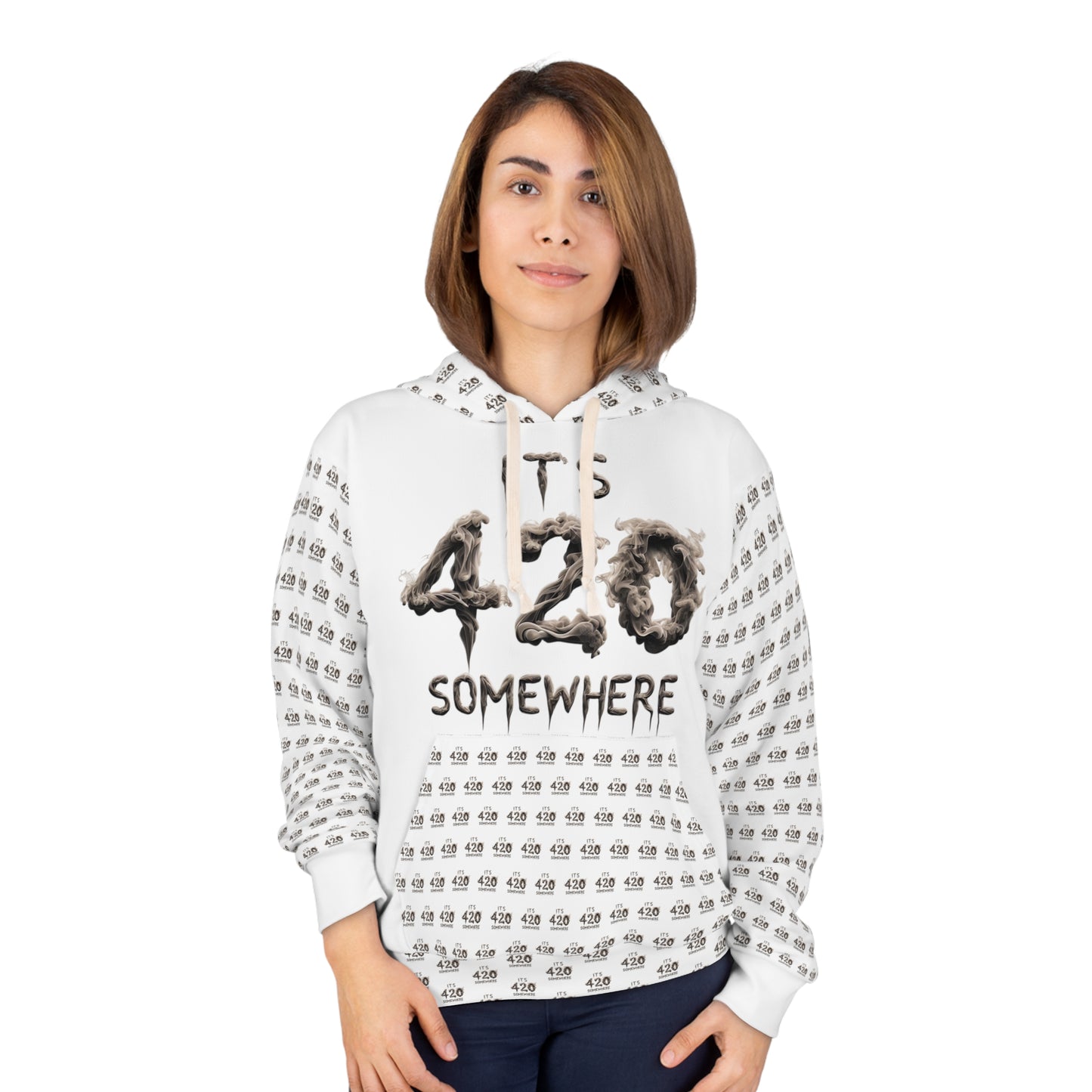 KrazyBaby425's White It's 420 Somewhere Unisex Pullover Hoodie