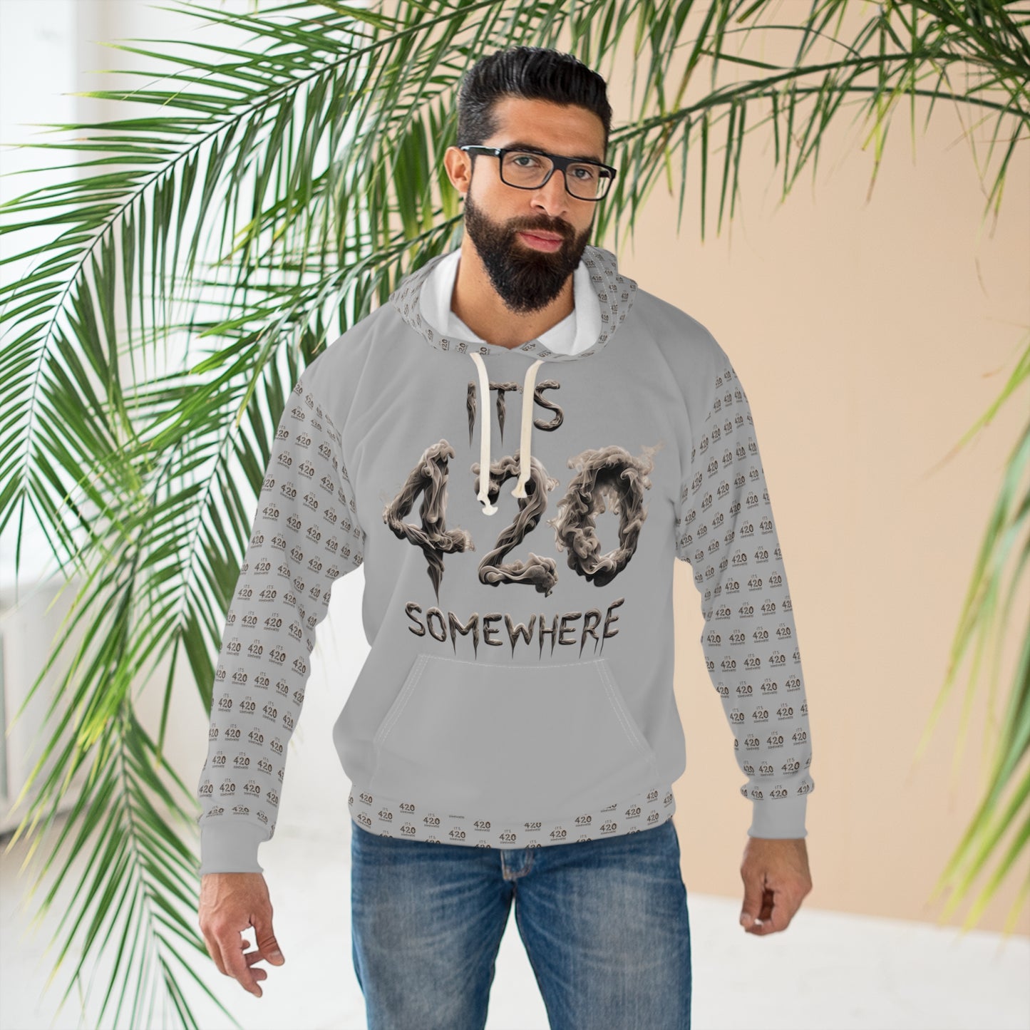 KrazyBaby425's Gray It's 420 Somewhere Unisex Pullover Hoodie