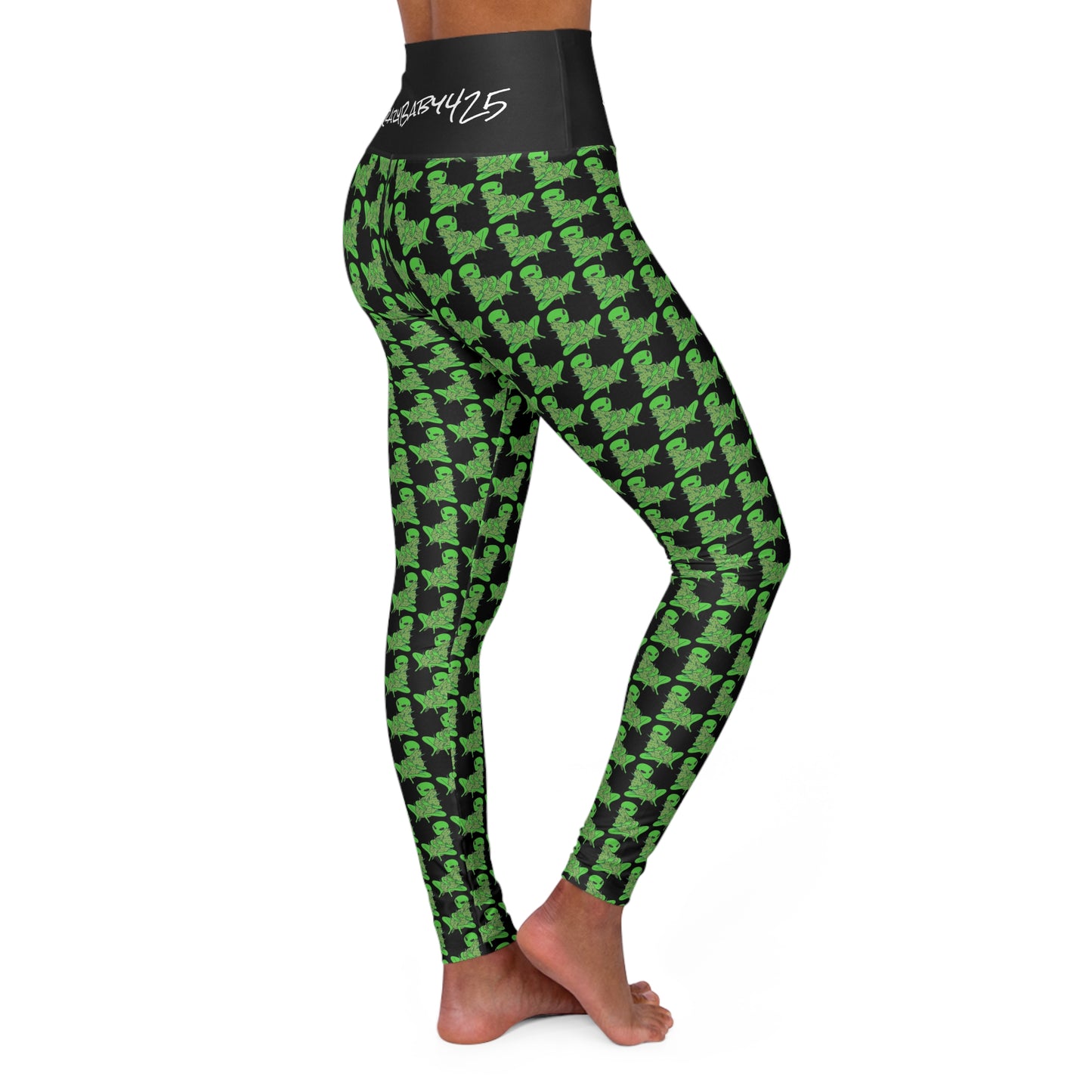 KrazyBaby425's Green Alien High Waisted Yoga Leggings