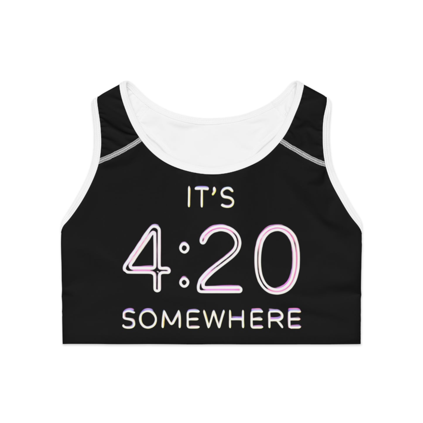 KrazyBaby425's White It's 4:20 Somewhere Sports Bra