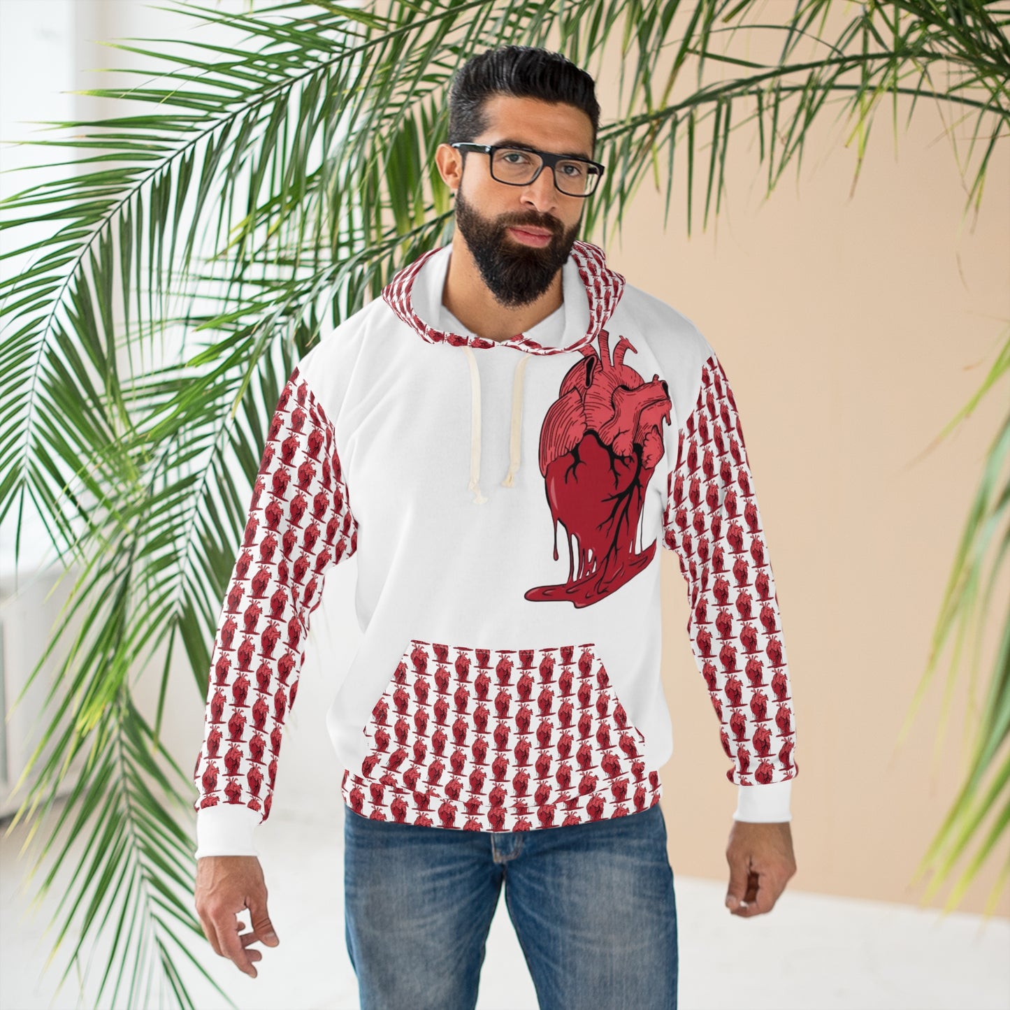 KrazyBaby425's White Heart Melt On Pocket Unisex Pullover Hoodie