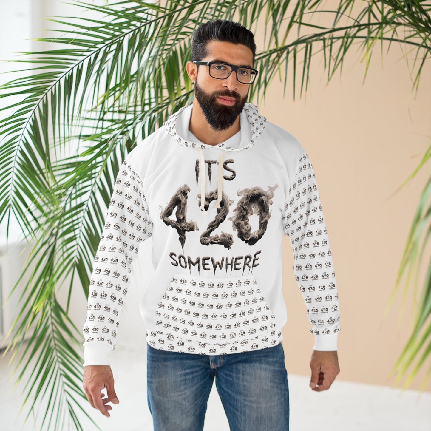 KrazyBaby425's White It's 420 Somewhere Unisex Pullover Hoodie