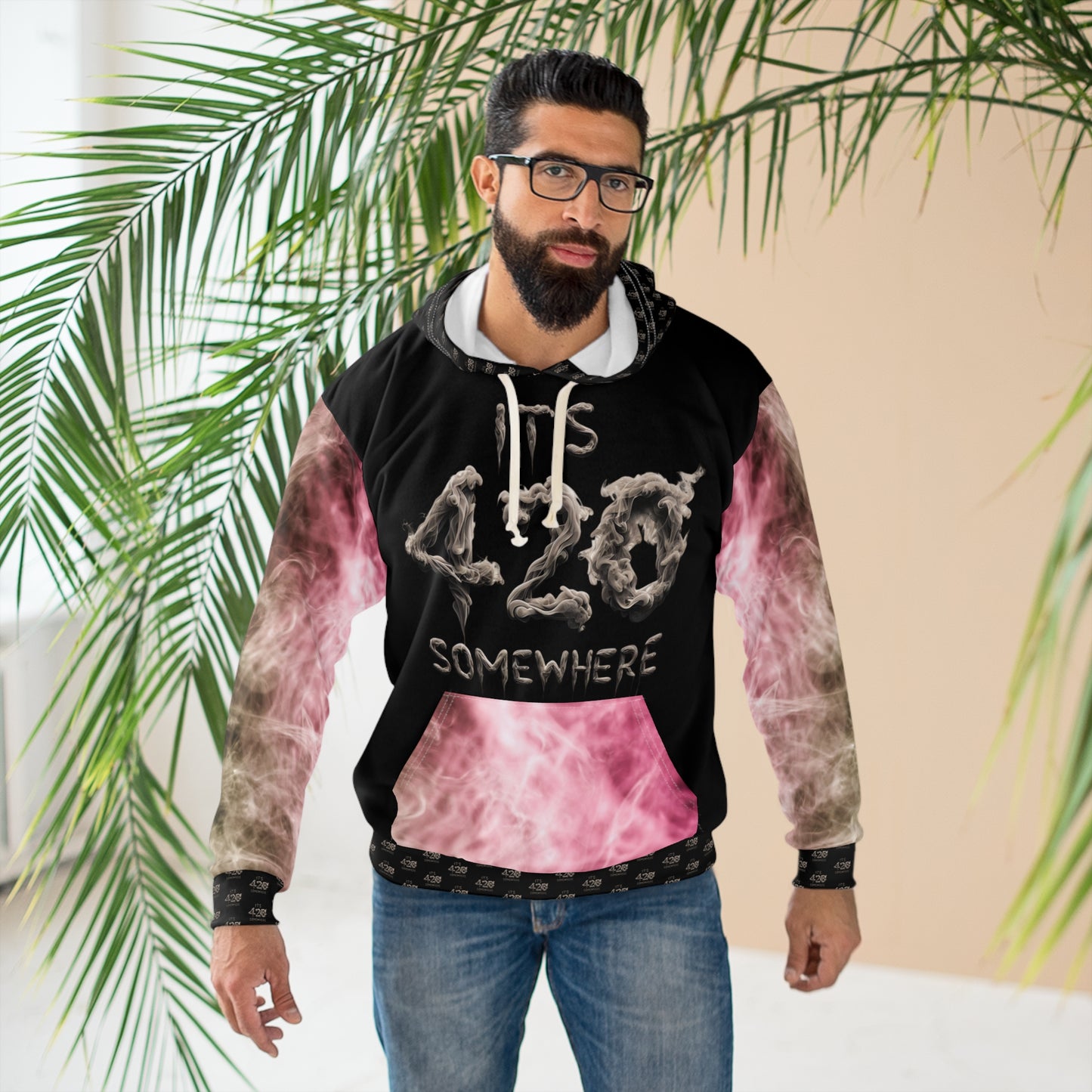 KrazyBaby425's Pink & Green It's 420 Somewhere Unisex Pullover Hoodie