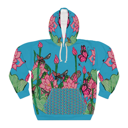 KrazyBaby425's Pink N Green on Turquoise Unisex Pullover Hoodie