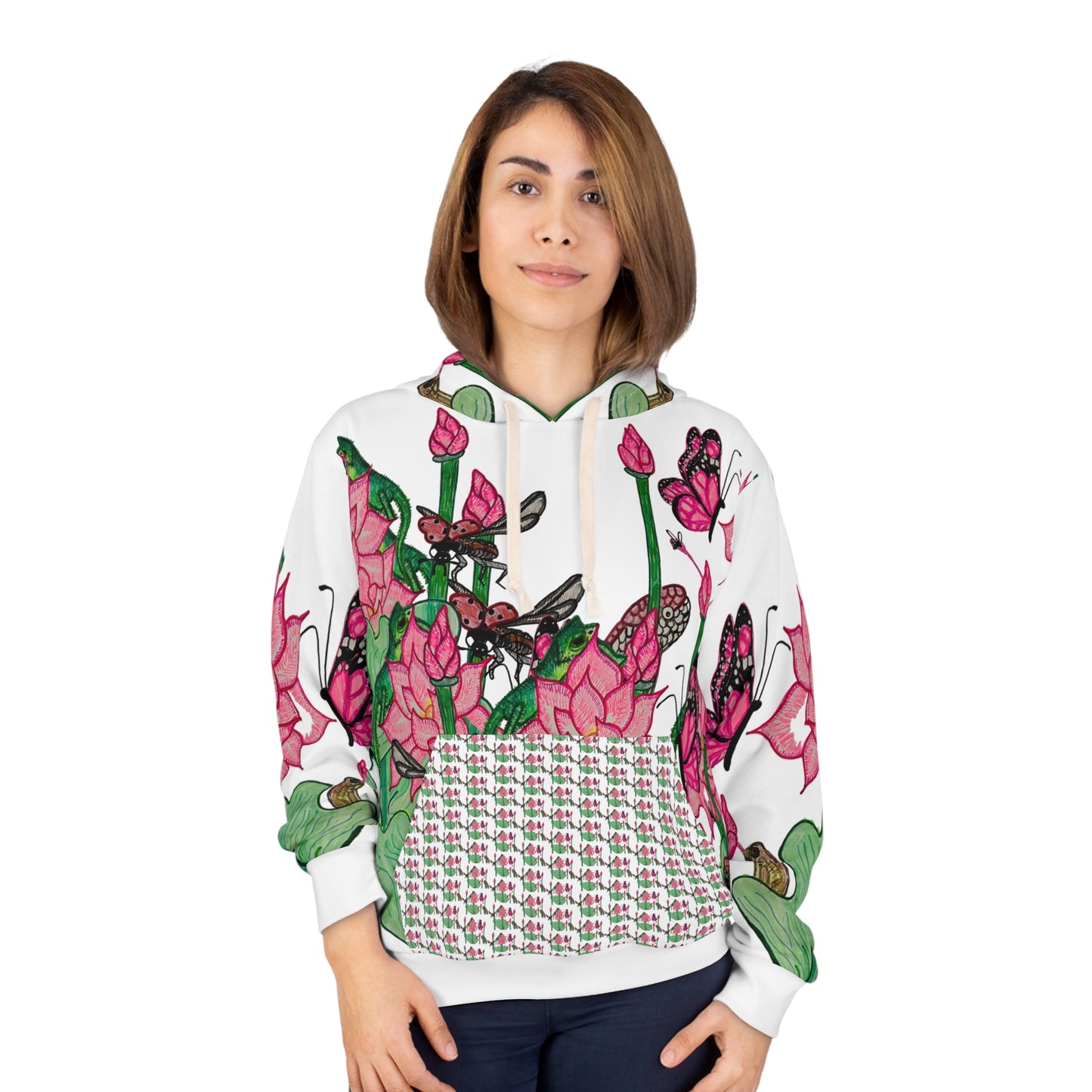 KrazyBaby425's White Pink N Green Unisex Pullover Hoodie