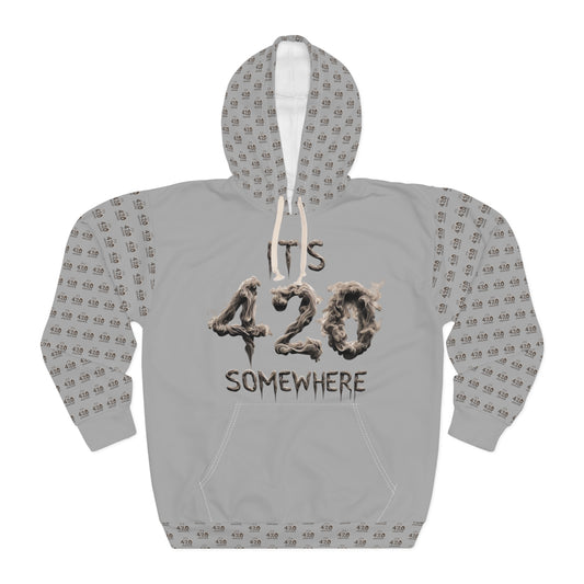 KrazyBaby425's Gray It's 420 Somewhere Unisex Pullover Hoodie