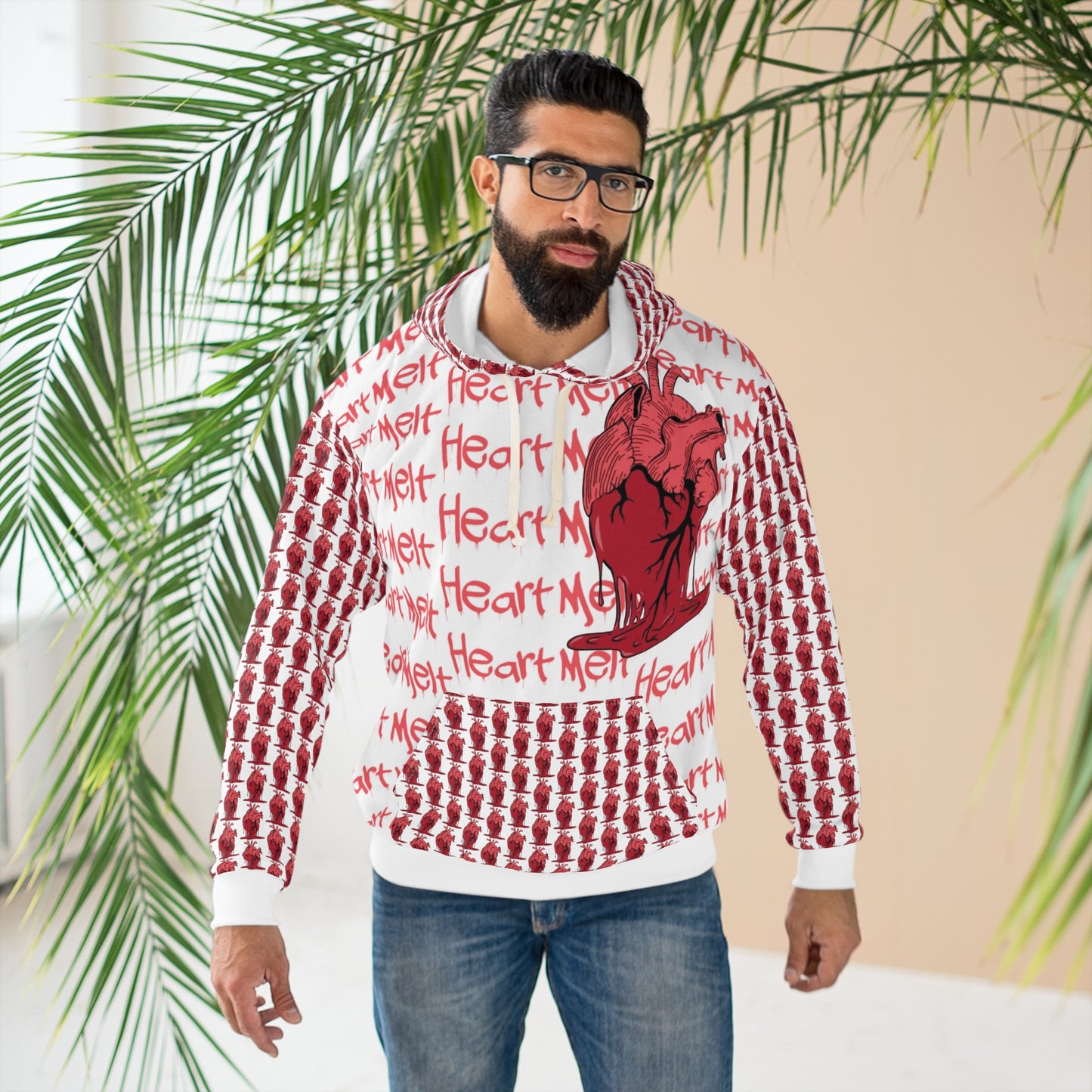 KrazyBaby425's White Heart Melt On Pocket Unisex Pullover Hoodie