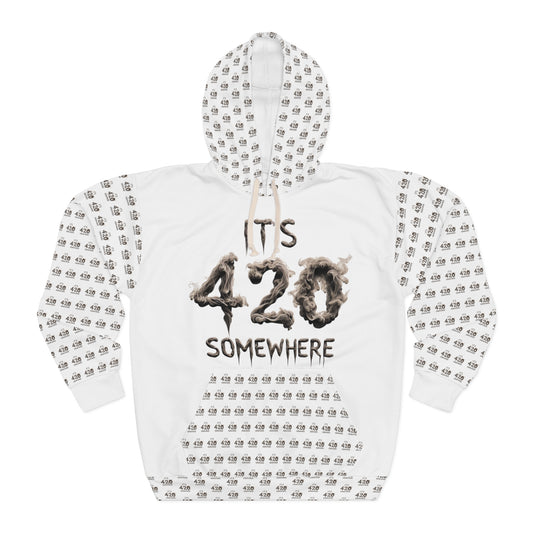 KrazyBaby425's White It's 420 Somewhere Unisex Pullover Hoodie